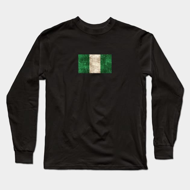 Vintage Aged and Scratched Nigerian Flag Long Sleeve T-Shirt by jeffbartels